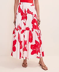 Ann Taylor Petite Floral Tiered Full Skirt Bright Cherry Women's