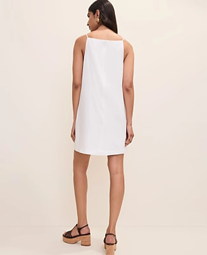 Ann Taylor Petite Embroidered Shift Dress Linen Blend White Women's