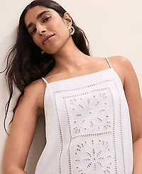 Ann Taylor Petite Embroidered Shift Dress Linen Blend White Women's