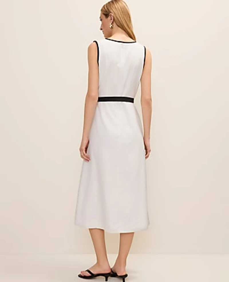 Ann Taylor Petite Belted Midi Dress Linen Blend White Women's