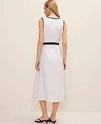 Ann Taylor Petite Belted Midi Dress Linen Blend White Women's