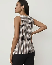 Ann Taylor Geo Print Mixed Media Shell Top Black Women's