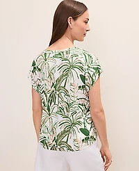 Ann Taylor Petite Palm Print Mixed Media Top Fresh Cut Green Women's