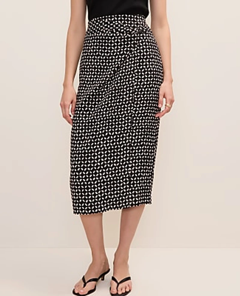 Ann Taylor Petite Batik Wrap Midi Skirt Black Women's