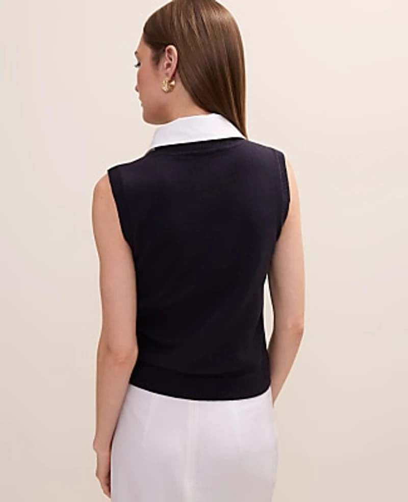Ann Taylor Petite Collared Sweater Vest Night Sky Women's