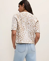 Ann Taylor Petite Animal Print Short Sleeve Cardigan Lurex Sweater Women's