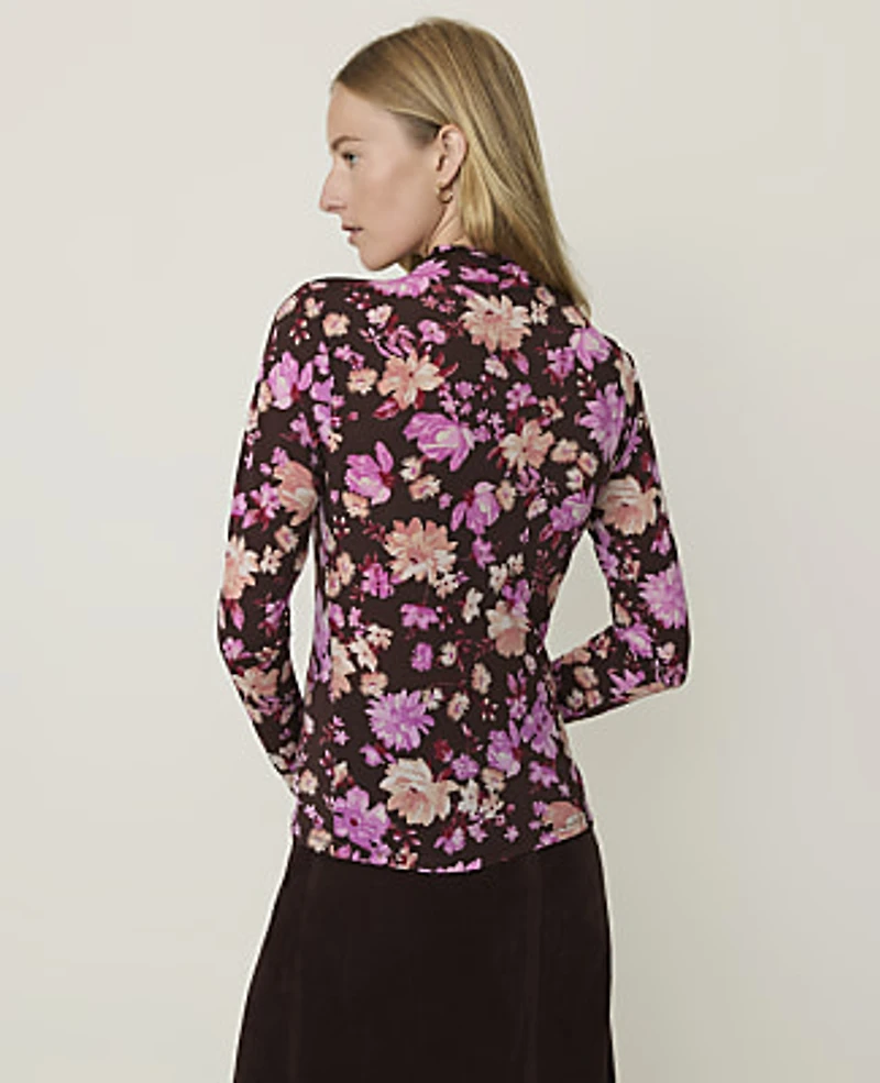 Ann Taylor Weekend Floral Mock Neck Top French Mocha Women's
