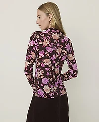 Ann Taylor Weekend Floral Mock Neck Top French Mocha Women's