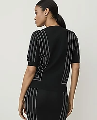 Ann Taylor Geo Jacquard Sweater T-Shirt Black/White Multi Women's