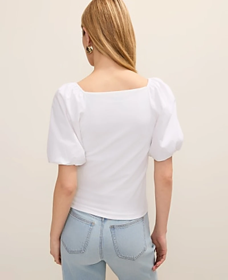 Ann Taylor Mixed Media Puff Sleeve Top White Women's