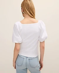 Ann Taylor Mixed Media Puff Sleeve Top White Women's