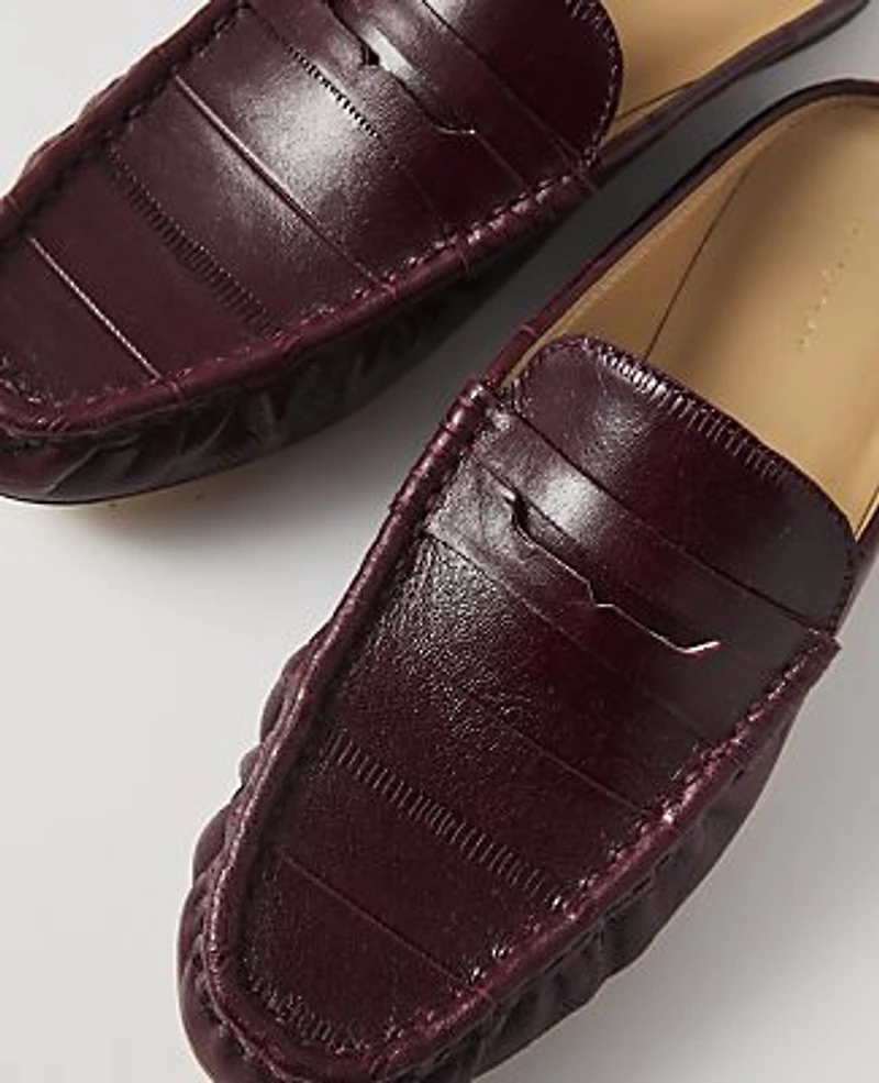 Ann Taylor Weekend Leather Loafer Slide Dark Burgundy Women's