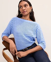 Ann Taylor Petite Pointelle Boatneck Sweater Women's