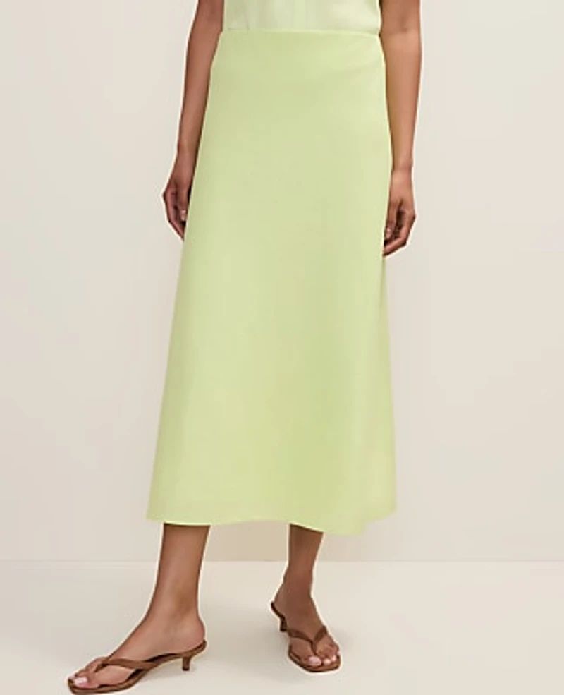 Ann Taylor Petite Bias Midi Slip Skirt Linen Blend Lime Slice Women's