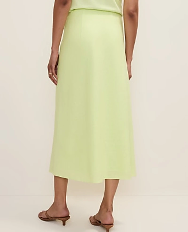 Ann Taylor Petite Bias Midi Slip Skirt Linen Blend Lime Slice Women's