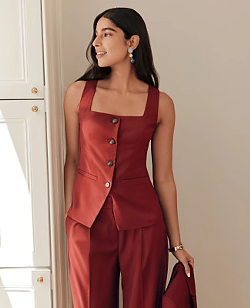 Ann Taylor Petite Square Neck Vest Rich Merlot Women's