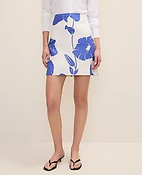Ann Taylor Floral A-Line Skirt Linen Dream Blue Women's