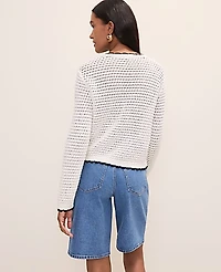 Ann Taylor Petite Scalloped Trim Cardigan White Women's