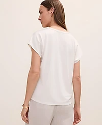 Ann Taylor Petite Lace Trim Mixed Media Top Winter White Women's