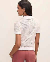 Ann Taylor Petite Weekend Texture Stitch Polo Sweater Pink Multi Women's