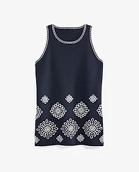 Ann Taylor Petite Floral Embroidered Sweater Shell Top Night Sky Women's
