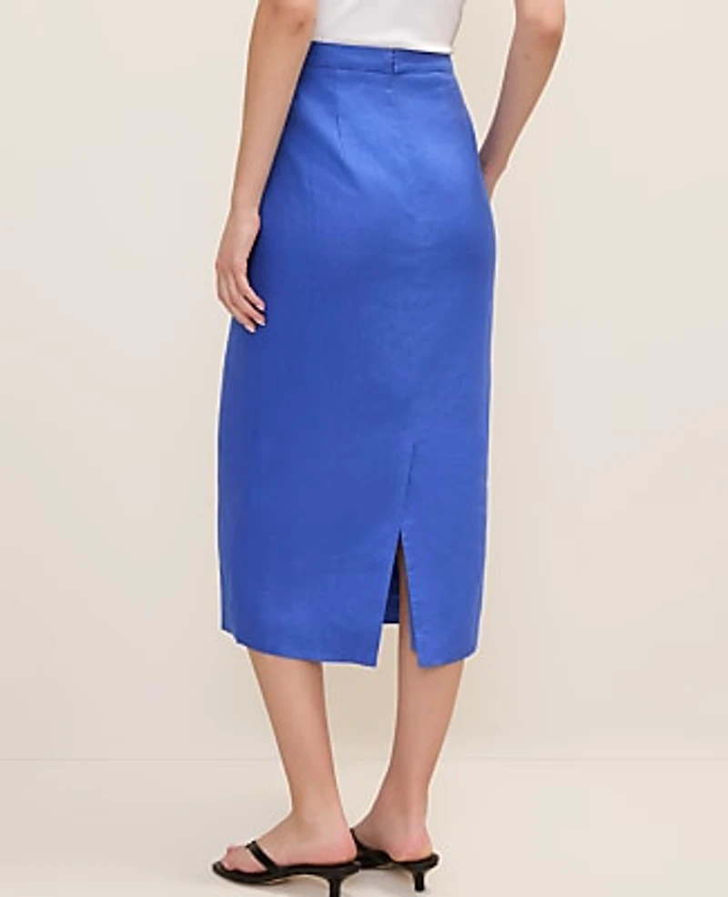 Ann Taylor The Petite Clean Midi Skirt Linen Dream Blue Women's
