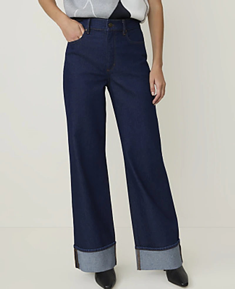 Ann Taylor The Cuffed Wide-Leg Jean Classic Rinse Wash Women's