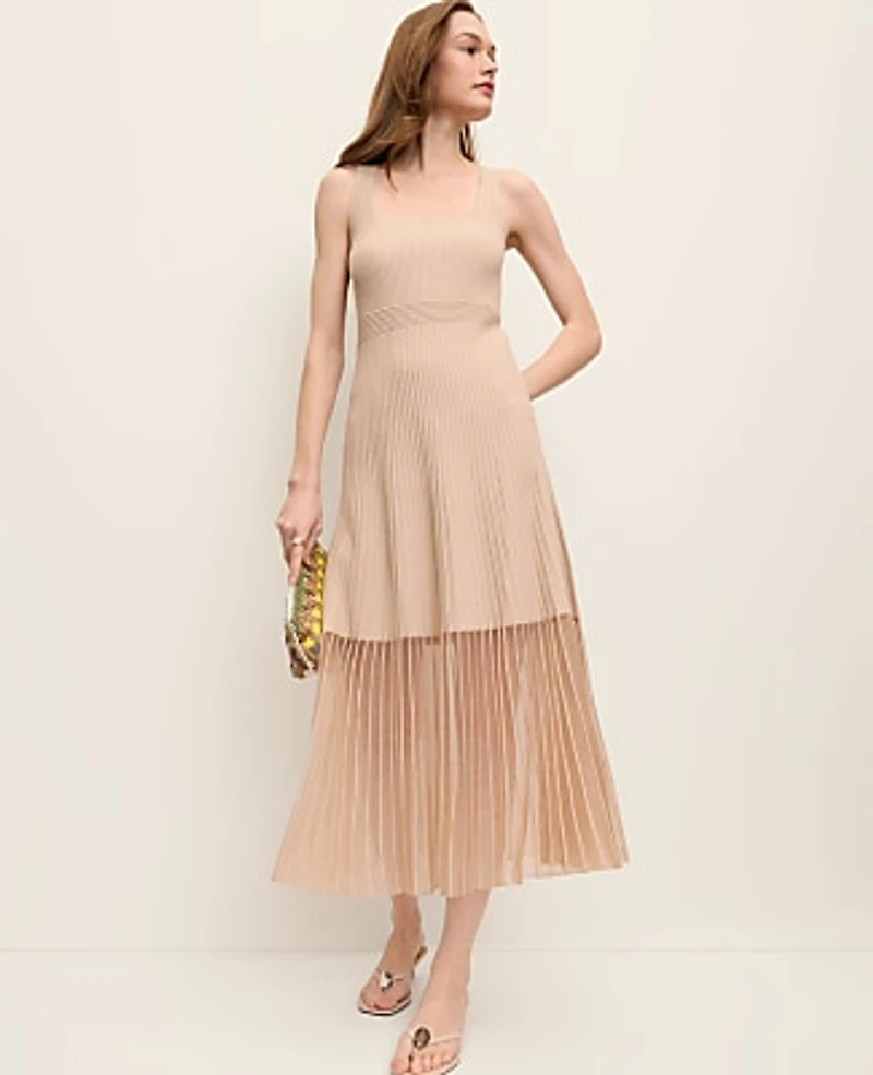 Ann Taylor Petite Square Neck Ribbed Sweater Dress Pale Sandalwood Women's