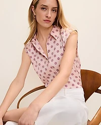 Ann Taylor Geo Collared Satin Blouse Pink Marble Women's
