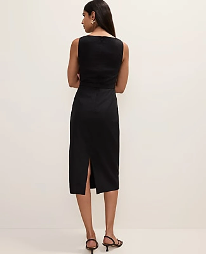 Ann Taylor Petite Belted Column Midi Dress Linen Blend Women's