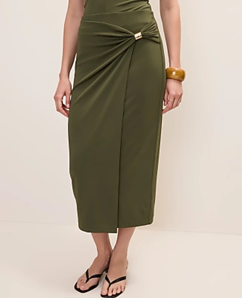 Ann Taylor Petite Hardware Embellished Wrap Midi Skirt Winding Ivy Women's