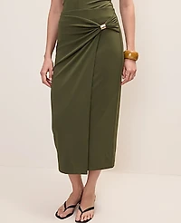 Ann Taylor Petite Hardware Embellished Wrap Midi Skirt Winding Ivy Women's