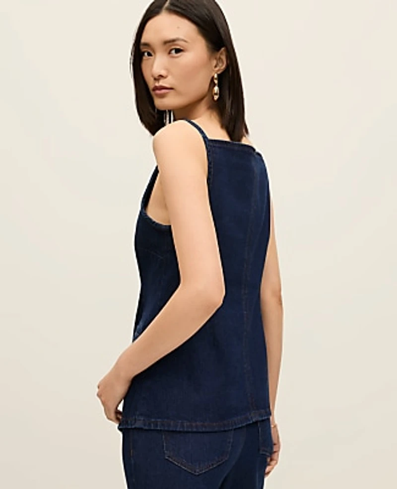 Ann Taylor Petite Strappy Denim Vest Top Classic Rinse Wash Women's