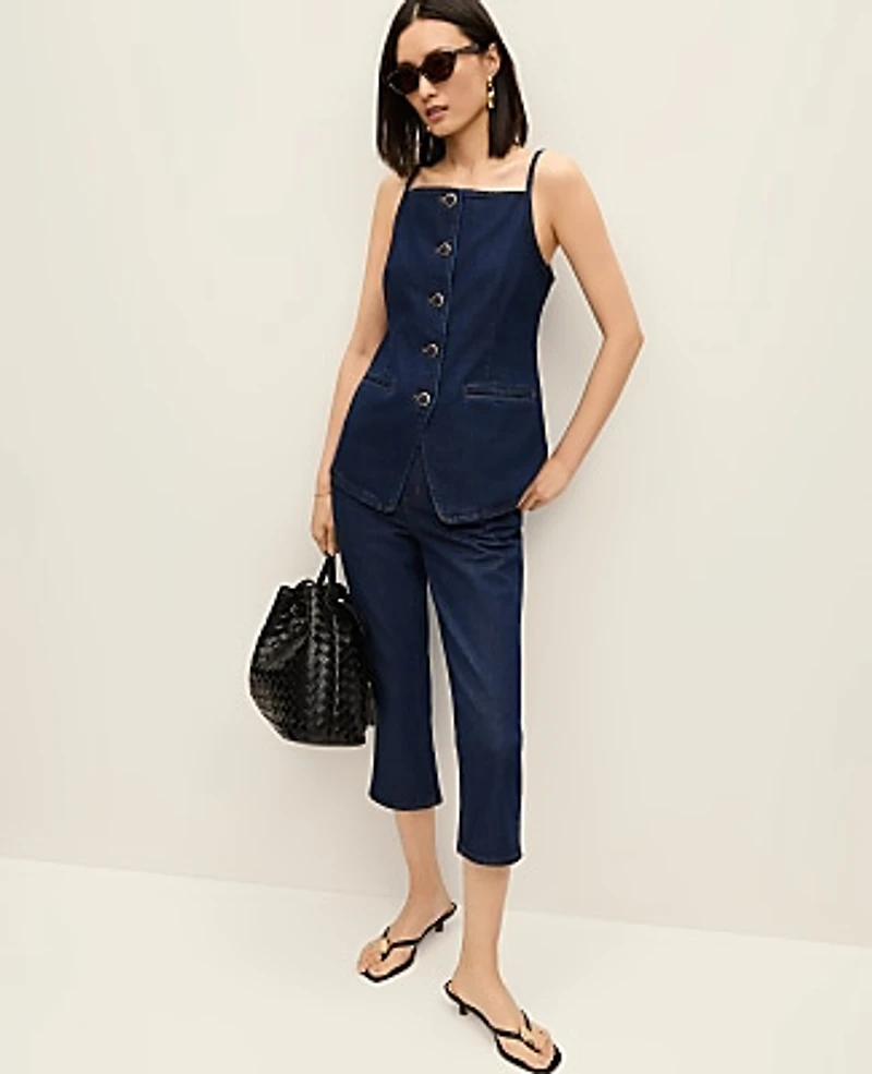 Ann Taylor Petite Strappy Denim Vest Top Classic Rinse Wash Women's