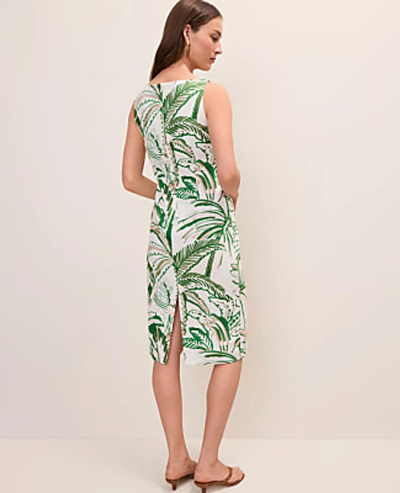 Ann Taylor Petite Palm Tree Print Column Midi Dress Linen Blend Fresh Cut Green Women's