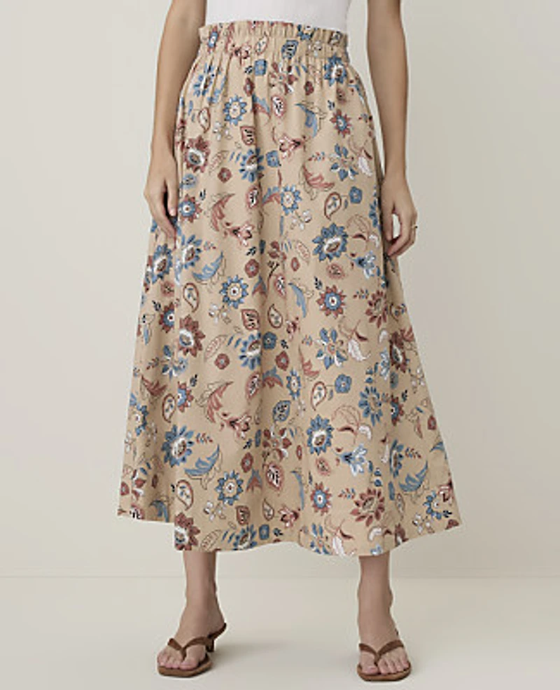 Ann Taylor Weekend Floral Paperbag Midi Skirt Cool Sesame Women's