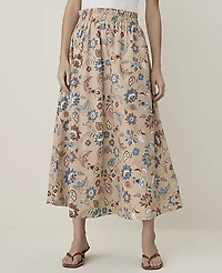Ann Taylor Weekend Floral Paperbag Midi Skirt Cool Sesame Women's