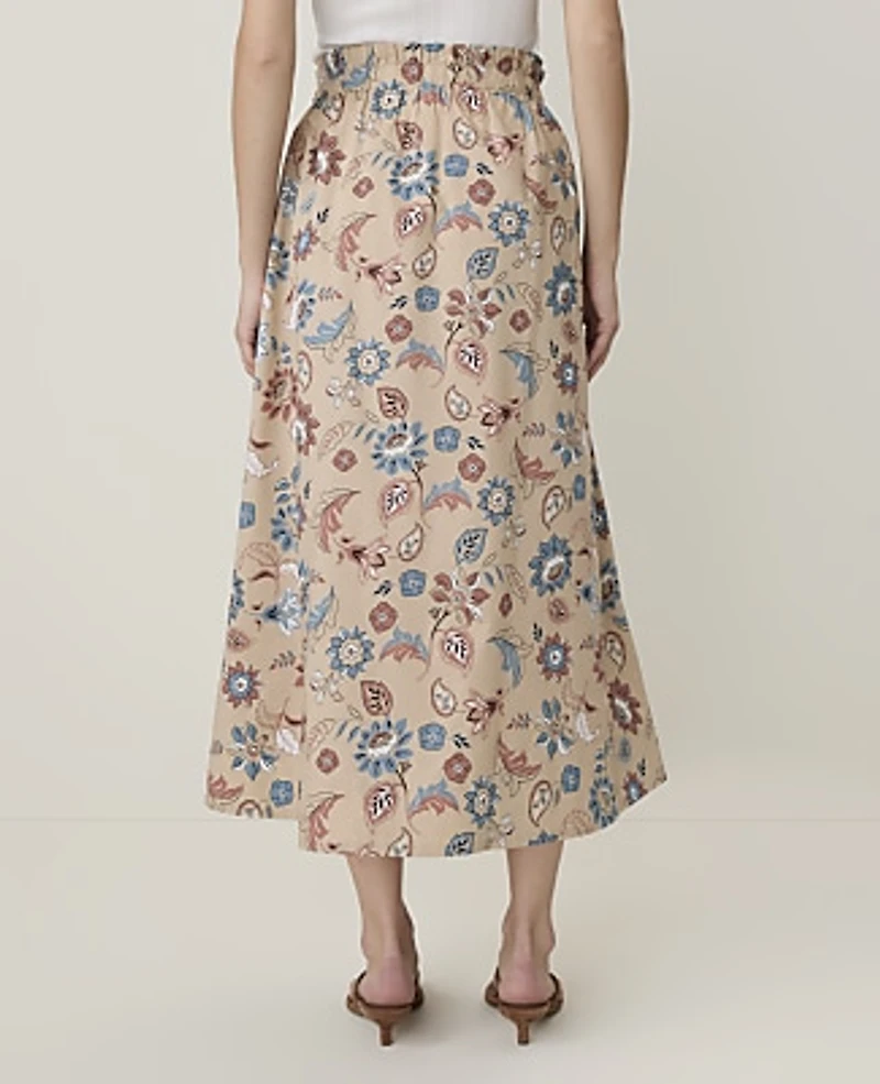 Ann Taylor Weekend Floral Paperbag Midi Skirt Cool Sesame Women's