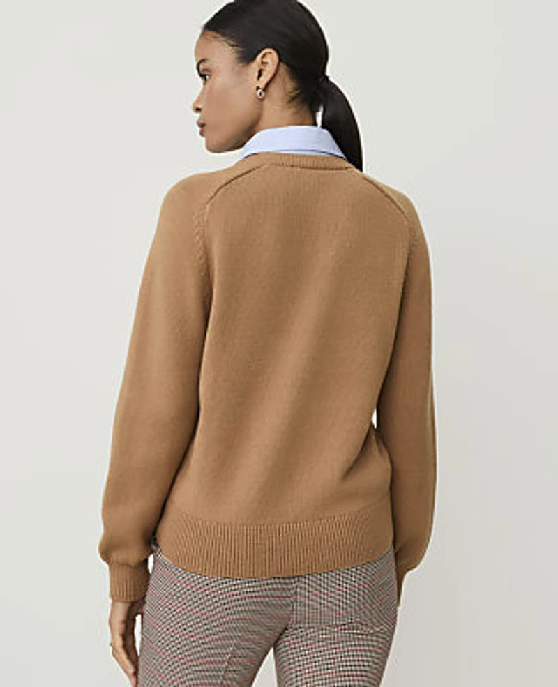 Ann Taylor Petite Collared Mixed Media Sweater Pecan Women's