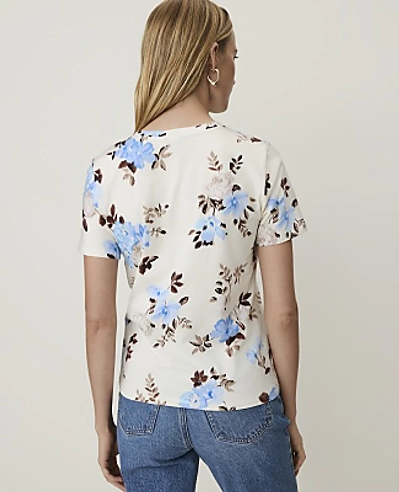 Ann Taylor Petite Floral Crew Neck T-Shirt Ww - Cheerful Blue Women's