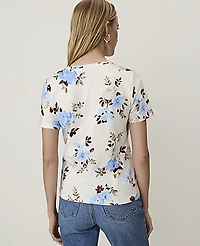 Ann Taylor Petite Floral Crew Neck T-Shirt Ww - Cheerful Blue Women's