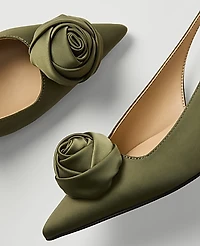 Ann Taylor Rosette Kitten Heel Slingback Pump Olive Sprig Women's