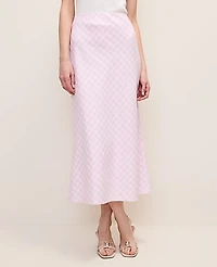 Ann Taylor Gingham Linen Blend Midi Slip Skirt Vibrant Pink Women's