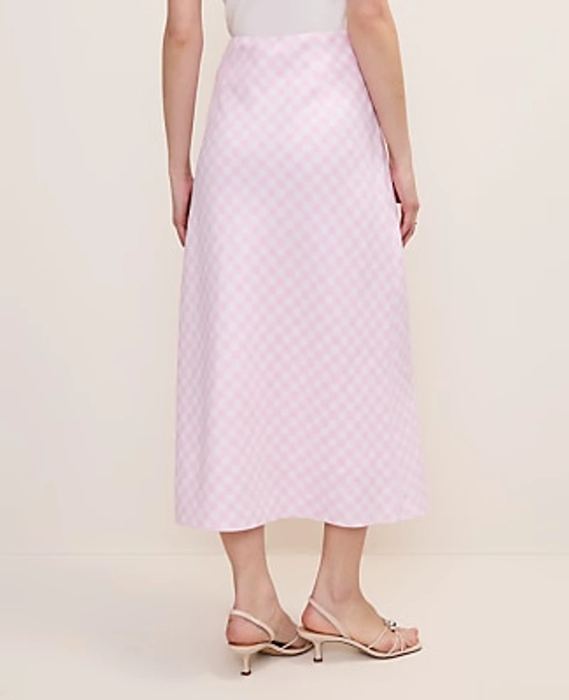 Ann Taylor Gingham Linen Blend Midi Slip Skirt Vibrant Pink Women's