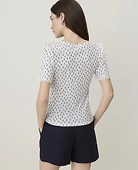 Ann Taylor Petite Weekend Floral Lace Trim Pointelle T-Shirt Winter White Women's