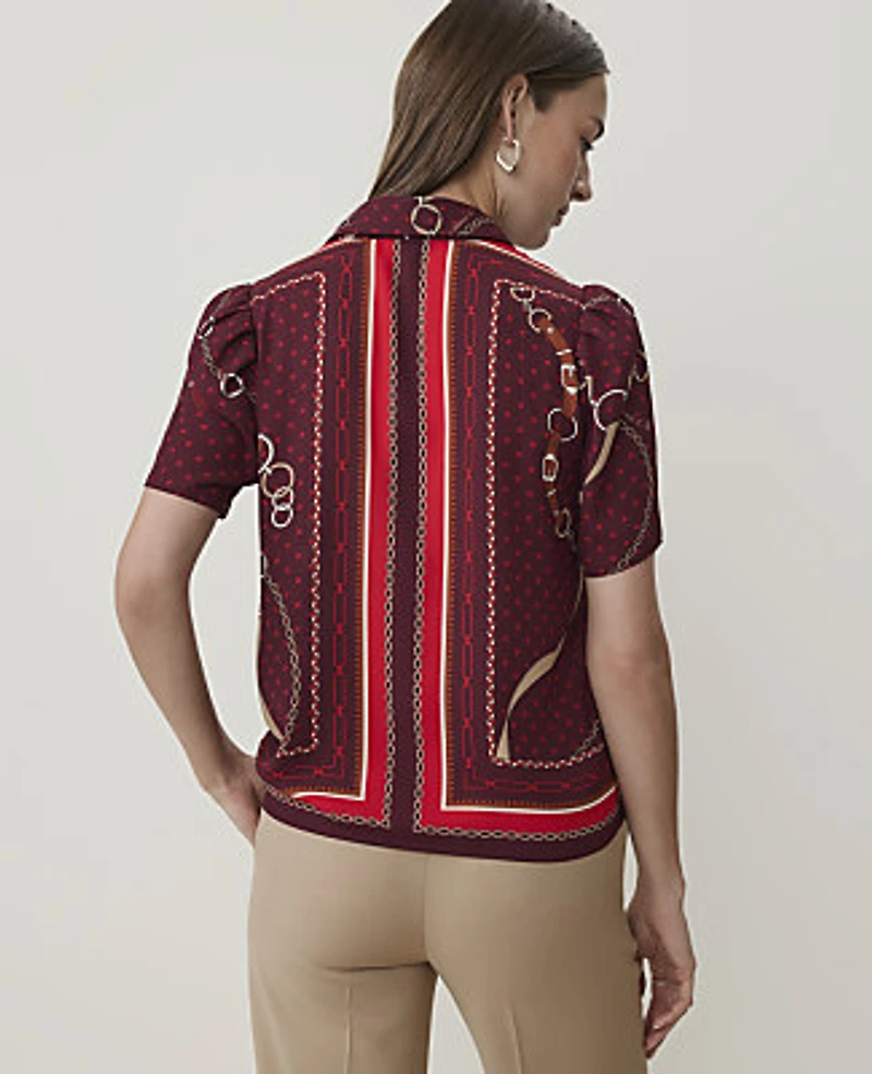 Ann Taylor Horsebit Print Button Down Shirt A Purest Plum Women's