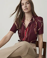 Ann Taylor Horsebit Print Button Down Shirt A Purest Plum Women's