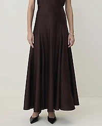 Ann Taylor Petite Flare Maxi Skirt Satin French Mocha Women's