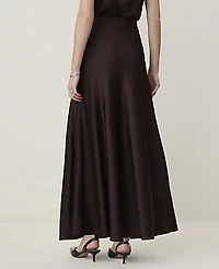 Ann Taylor Petite Flare Maxi Skirt Satin French Mocha Women's