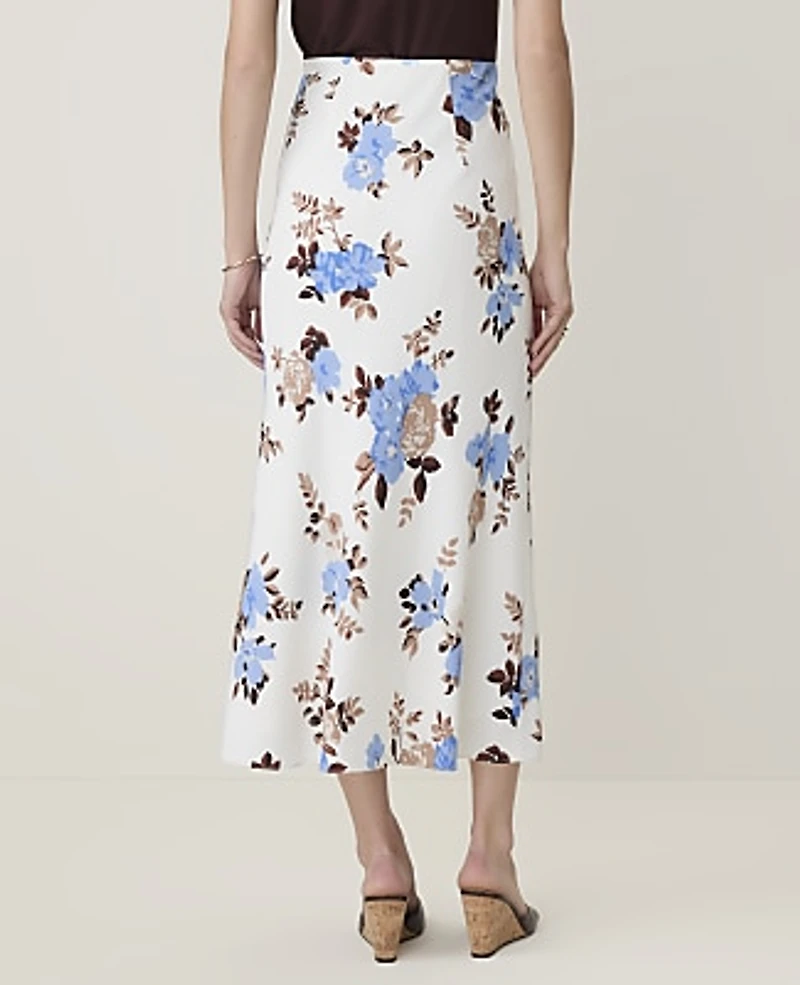 Ann Taylor Petite Floral Midi Slip Skirt Cheerful Blue-Ww Women's